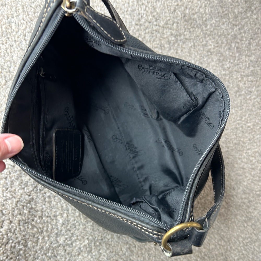 Vintage Fossil Black Pebbled Leather Shoulder Bag #75082 - Picture 6 of 14